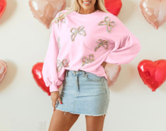 Pink bow oversized pullover sweater