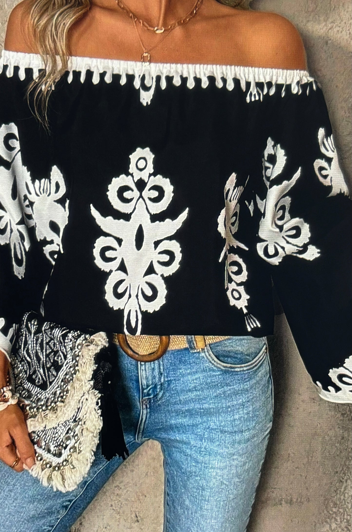 Black tribal off the shoulder  blouse