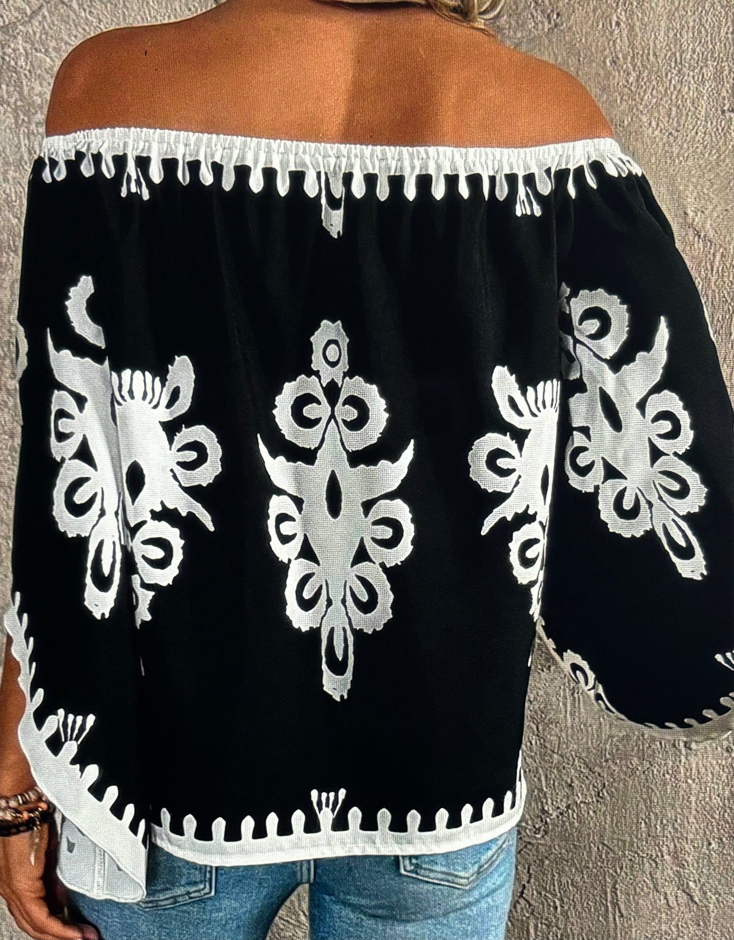 Black tribal off the shoulder  blouse